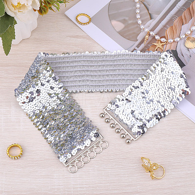 Sparkle Sequins Wide Elastic Dress Belts AJEW-WH20128-026P-03-1