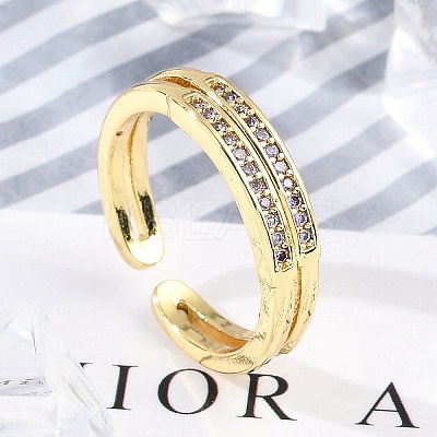 Brass Micro Pave Cubic Zirconia Open Cuff Rings for Women RJEW-R011-01G-02-1
