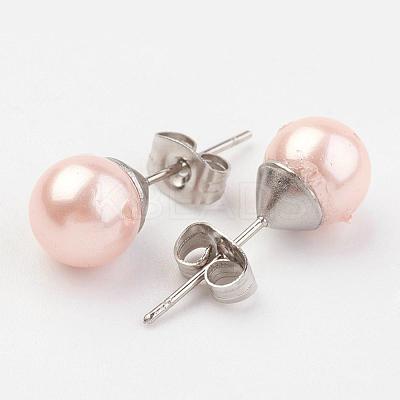 Shell Pearl Ball Stud Earring Findings EJEW-JE02370-1