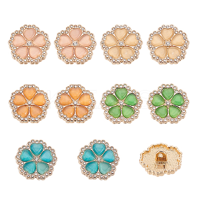 10Pcs 5 Colors 1-Hole Alloy Rhinestone Shank Buttons BUTT-GO0001-05-1