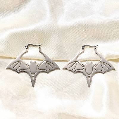 Non-Tarnish 304 Stainless Steel Bat Hoop Earrings for Women LS-EJEW-R156-07P-1