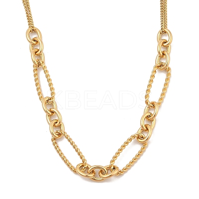 304 Stainless Steel Twisted Oval Bib Necklace for Women NJEW-A032-08G-02-1