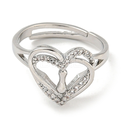 Heart with Letter Rack Plating Brass Micro Pave Clear Cubic Zirconia Adjustable Rings for Women RJEW-I105-01P-I-1