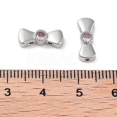 Brass Pave Pink Cubic Zirconia Bowknot Multi-Strand Links KK-B102-37B-01P-1