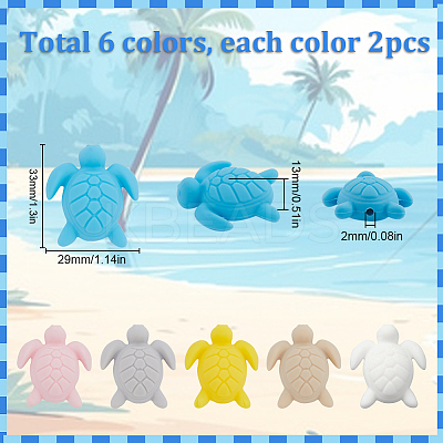 12Pcs 6 Colors Turtle Food Grade Eco-Friendly Silicone Focal Beads SIL-SC0001-88-1
