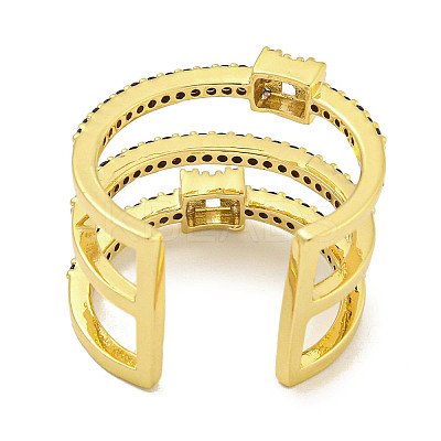 Rectangle Rack Plating Brass Micro Pave Cubic Zirconia Wide Cuff Rings for Women RJEW-F162-15G-1