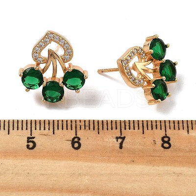 Flower Brass Micro Pave Clear Cubic Zirconia Stud Earrings for Women EJEW-G428-18G-01-1