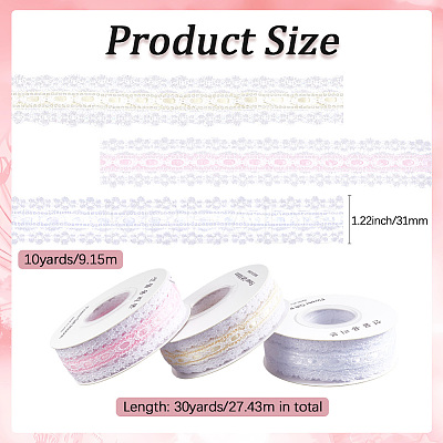 3 Roll 3 Colors Polyester Flower Embroidery Lace Ribbon OCOR-CY0001-37-1
