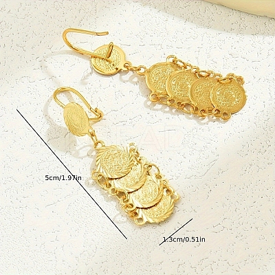 Elegant Vintage Brass Coin Flat Round Tassel Hoop Earrings NB9572-1
