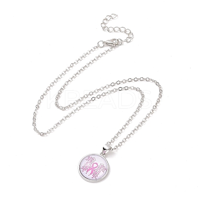 Glass Flat Round Pendant Necklace with Brass Chain LS-NJEW-A003-01F-1