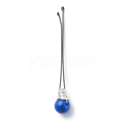 Eco-Friendly Copper Wire Wrapped Round Gemstone Hair Bobby Pin OHAR-JH00025-02-1