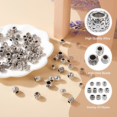 100Pcs 10 Style Tibetan Style Alloy European Beads FIND-CD0001-34-1