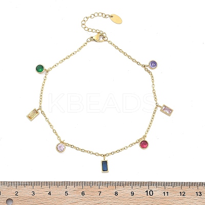 Ion Plating(IP) 304 Stainless Steel Colorful Cubic Zirconia Charm Anklets for Women STAS-P379-01G-1