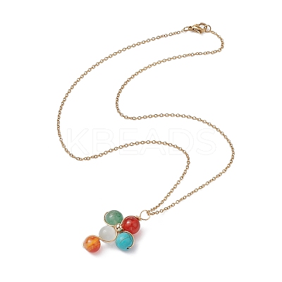 Natural & Synthetic Mixed Gemstone Cross Pendant Necklace with Copper Chains NJEW-JN04446-01-1