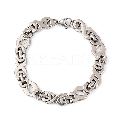 201 Stainless Steel Hollow Oval Byzantine Chain Bracelets BJEW-B078-145P-1-1