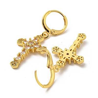 Real 18K Gold Plated Brass Dangle Leverback Earrings EJEW-A033-03G-04-1