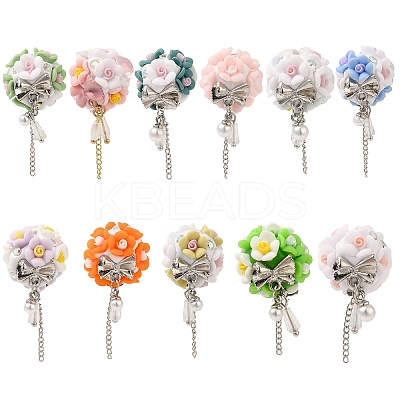 Luminous Glow in the Dark Polymer Clay Pave Rhinestone Round Beads with Resin Flower CLAY-D007-03-1