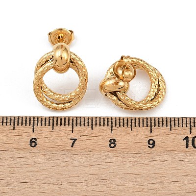 304 Stainless Steel Textured Ring Stud Earrings EJEW-P324-04G-1