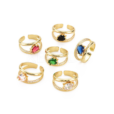 Brass Micro Pave Cubic Zirconia Cuff Rings RJEW-S045-153-1