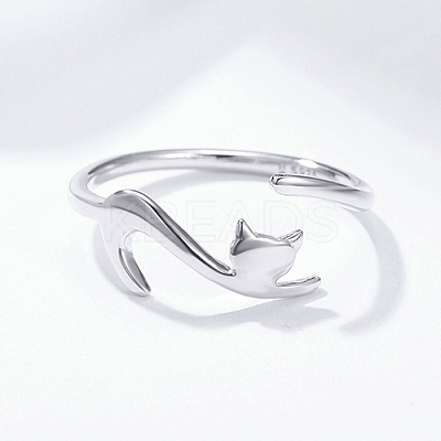 Anti-Tarnish Rhodium Plated 925 Sterling Silver Cuff Finger Rings RJEW-FF0009-01P-1