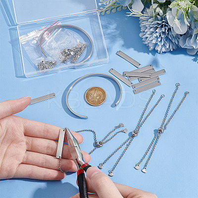 304 Stainless Steel Blank Link Bracelets & Stainless Steel Cuff Bangle DIY Makings Kit DIY-UN0056-22-1