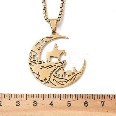 201 Stainless Steel Hollow Cut Cowboy Moon Pendant Necklaces NJEW-H065-26G-1