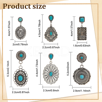 6 Pairs 6 Style Rhombus & Rectangle & Oval Synthetic Turquoise Dangle Stud Earrings EJEW-AN0001-05-1
