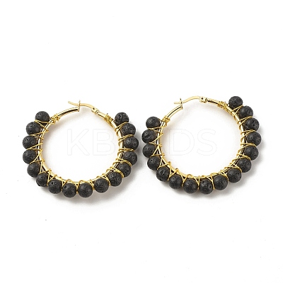 Natural Lava Rock Beaded Hoop Earrings for Women EJEW-C003-03A-RS-1