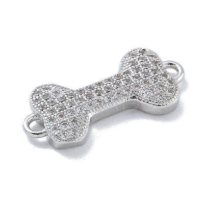 Rack Plating Brass Micro Pave Clear Cubic Zirconia Bone Connector Charms KK-A234-059P-1