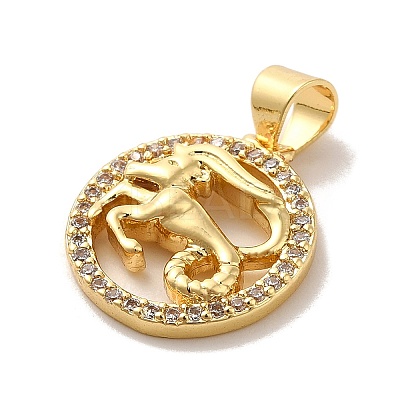 Zodiac Theme Brass Micro Pave Cubic Zirconia Pendants KK-M273-05C-G-1