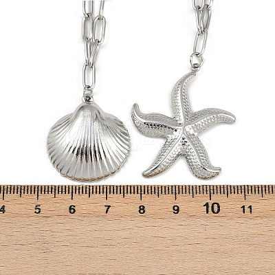 Bohemian Styles 304 Stainless Steel Starfish and Shell Shape Pendant Double Layer Necklaces for Women NJEW-F343-01P-1