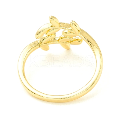 Brass Leaf Wrapped Open Cuff Ring for Women RJEW-P027-03G-1