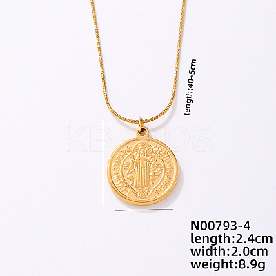 Vintage 304 Stainless Steel Round Snake Chain Flat Round Pendant Necklaces VV1854-4-1