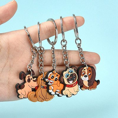 5Pcs 5 Styles Cute Cartoon PVC Plastic Dog Pendant Keychain KEYC-YW0001-18-1