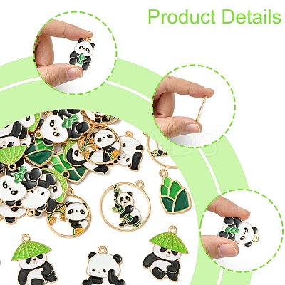 36Pcs 9 Styles Panda Theme Alloy Enamel Pendants ENAM-FS0002-31-1