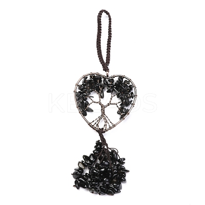 Wire Wrapped Chips Natural Obsidian Big Pendant Decorations HJEW-H057-01B-1