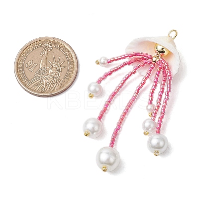 Glass Seed Beaded Jellyfish Pendants PALLOY-MZ00571-02-1