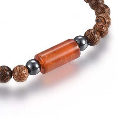 Wood Beads Stretch Bracelets BJEW-JB03972-M-1