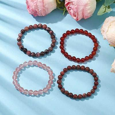 4Pcs Constellation 8mm Round Natural Sesame Jasper & Carnelian & Rhodonite BJEW-JB10636-1