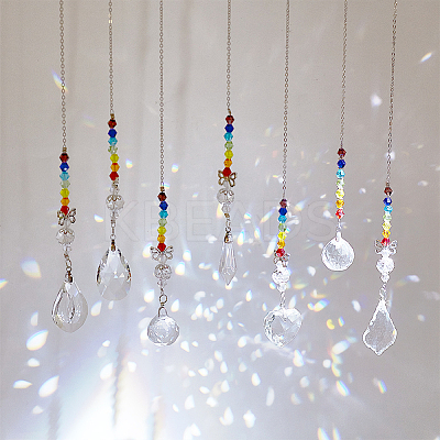 7Pcs 7 Style Transparent Glass Pendant Decorations HJEW-GA0001-44-1