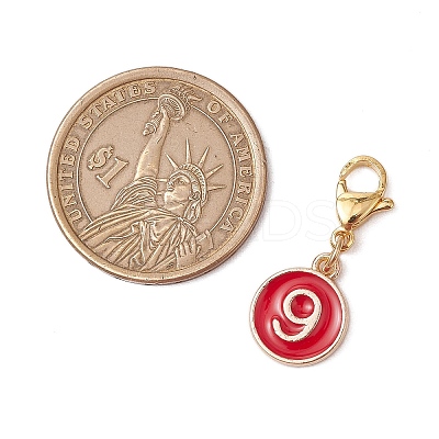Flat Round with Number 0~9 Alloy Enamel Pendant Decorations HJEW-JM03116-1