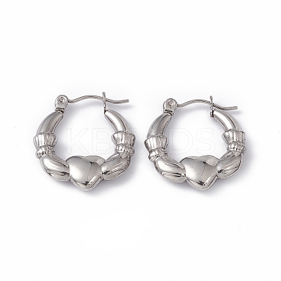 Non-Tarnish 304 Stainless Steel Claddagh Earrings Shape Hoop Earrings for Women LS-EJEW-G314-12P-1