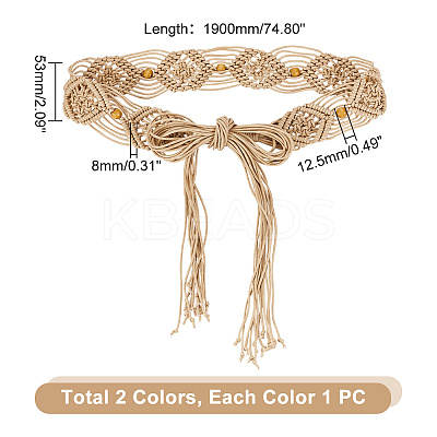 2Pcs 2 Colors Wax Cord Knitted Rhombus Chain Belt with Wood Beaded AJEW-GA0006-24-1