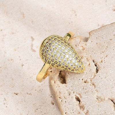 Rack Plating Brass Micro Pave Clear Cubic Zirconia Open Cuff Finger Rings for Women RJEW-M028-101G-1