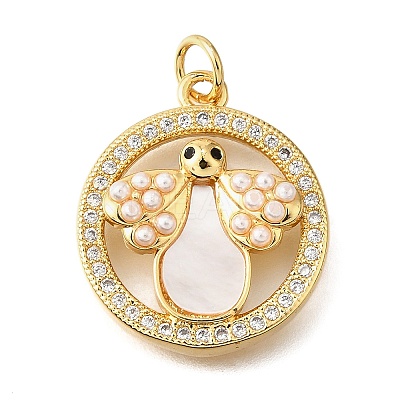 Brass Micro Pave Cubic Zirconia ABS Imitation Pearl Pendants KK-D328-05G-1