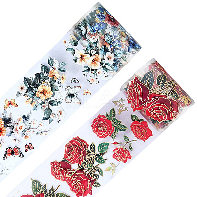 2Rolls 2 Colors Flower Pattern Planner Stickers PET Adhesive Tape DIY-CN0001-42A-1