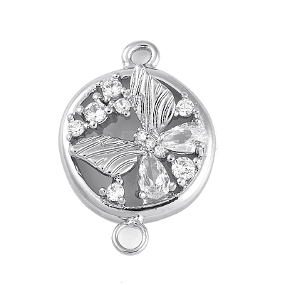 Brass Pave Clear Cubic Zirconia Connector Charms KK-Z066-08P-1