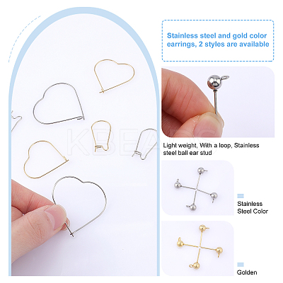 12Pcs 304 Stainless Steel Ball Stud Earring Post & 24Pcs Hoop Earring Findings DIY-UN0002-86-1