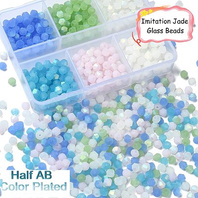 600Pcs 6 Colors Imitation Jade Bicone Frosted Glass Bead Strands GLAA-YW0003-26-1