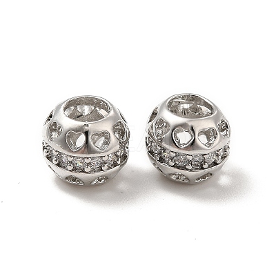 Hollow Brass Micro Pave Clear Cubic Zirconia European Style Beads KK-E068-VB485-1